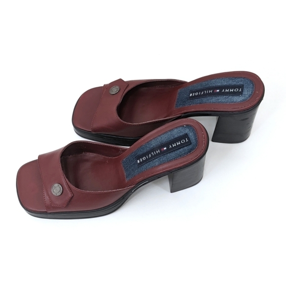 VINTAGE Y2K Chunky Square Toe Block Heel Red Mule Slide Tommy Hilfiger 8… - Picture 2 of 12